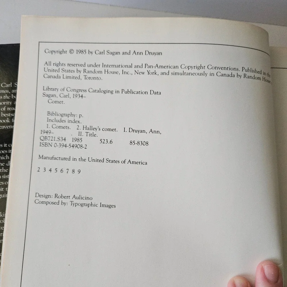 Comet by Carl Sagan and Ann Druyan 1985 First Edition HCDJ Book